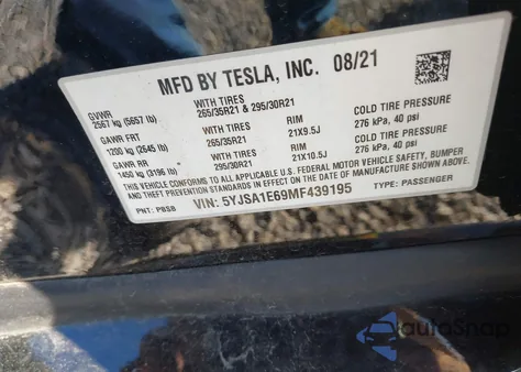 2021 Tesla Model S из США, поврежденный, VIN 5YJSA1E69MF439195